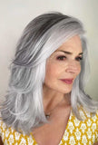 Marble Gray Wigs 100% Real Human Hair for Caucasian Women