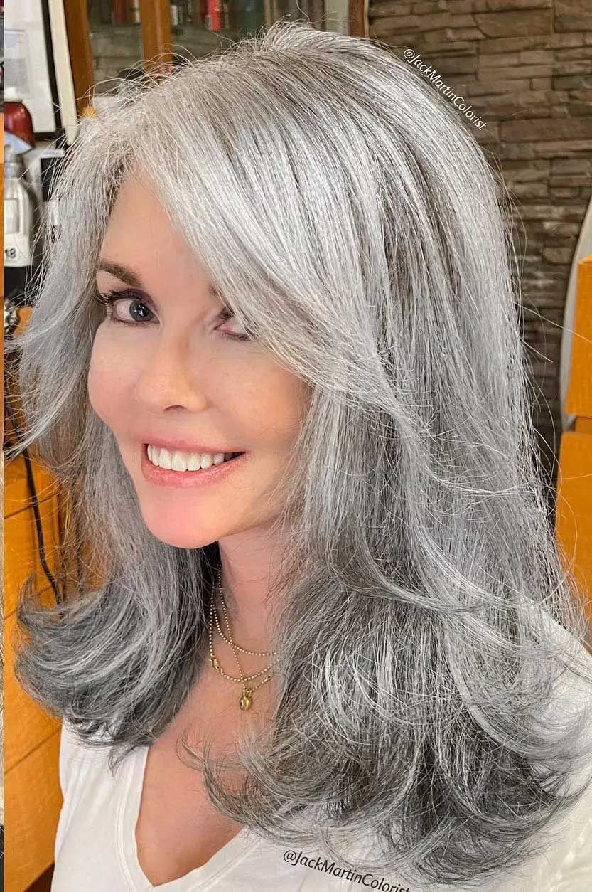 Color Melt Wigs with Salt and Pepper Shades 100% Real Human Hair for Caucasian Women