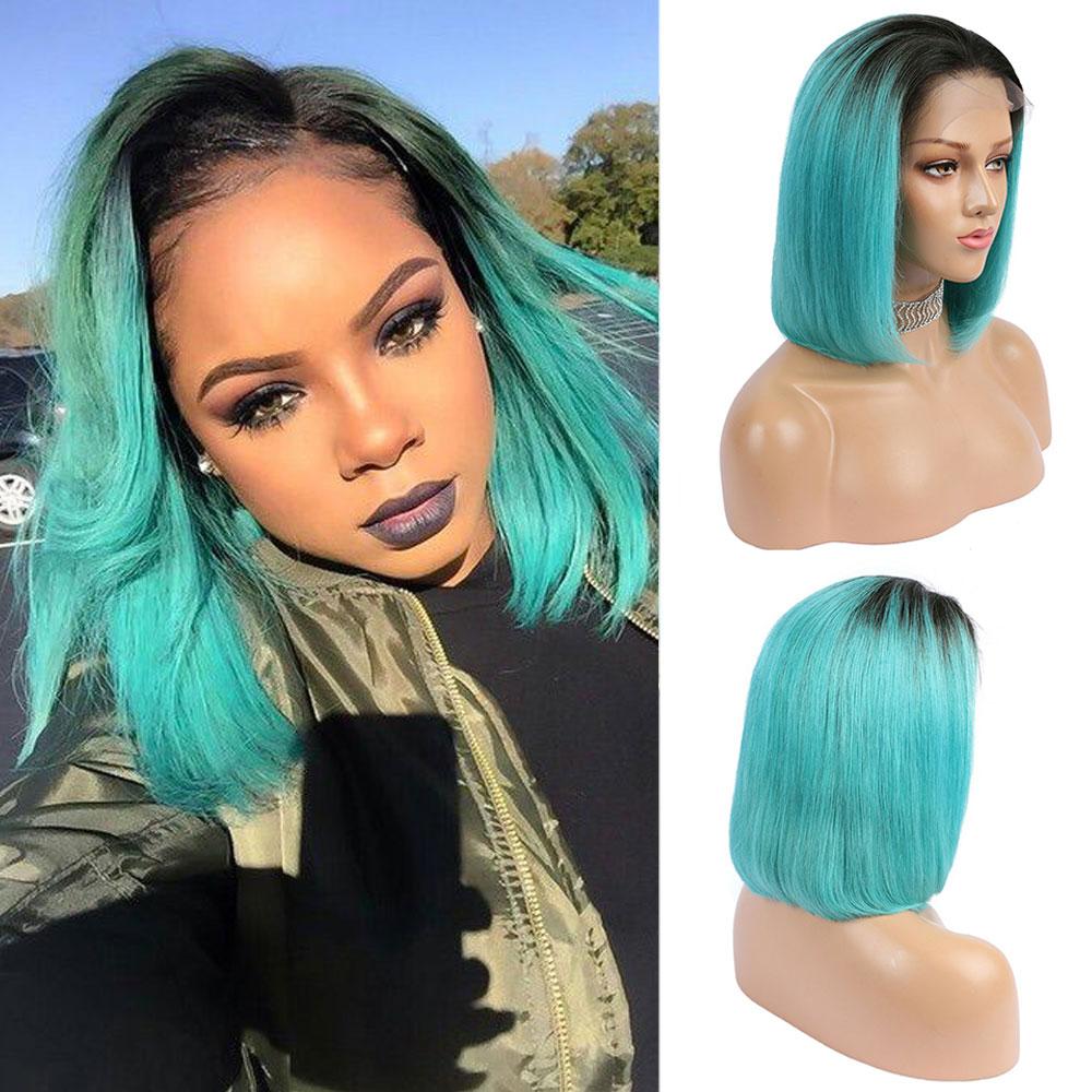 Blue Ombre Bob Lace Front Wig 1b Blue Colored Short Human Hair Wigs -SULMY | SULMY.