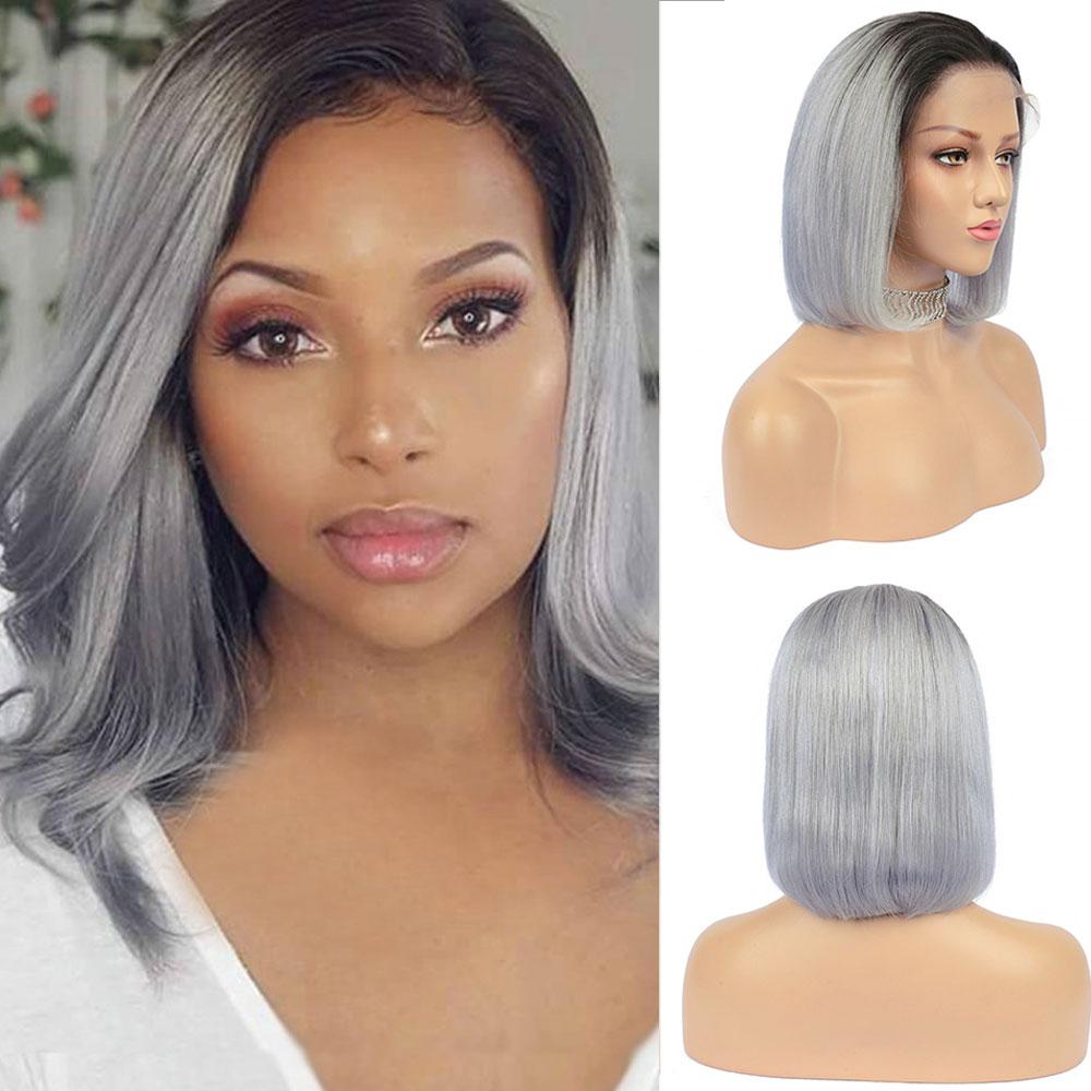 Grey Ombre Bob Lace Front Wig 1b Grey Colored Short Human Hair Wigs -SULMY | SULMY.