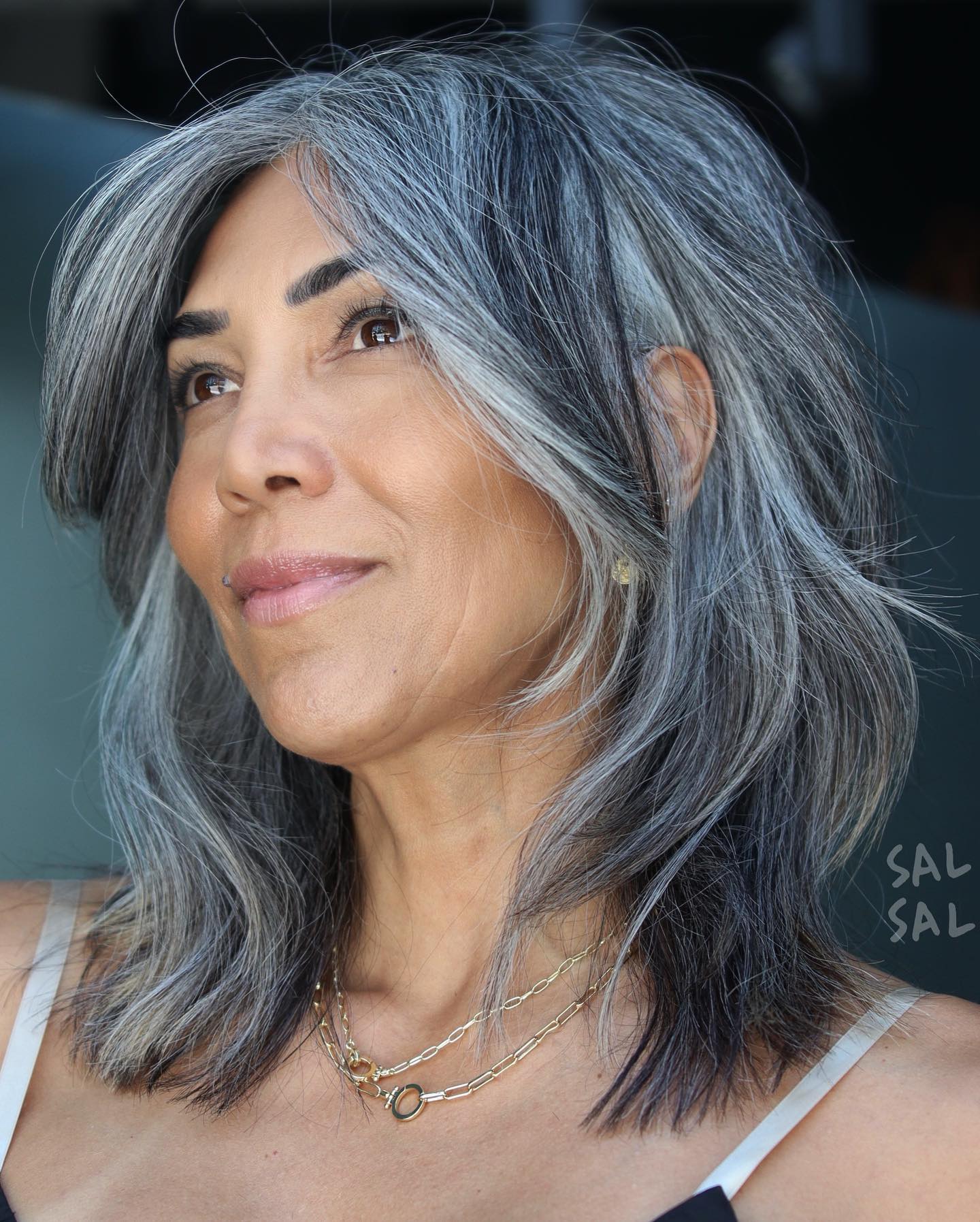 Salt and Pepper Lob Wigs with Face Framing Layers 100 Real Human Hair SULMY