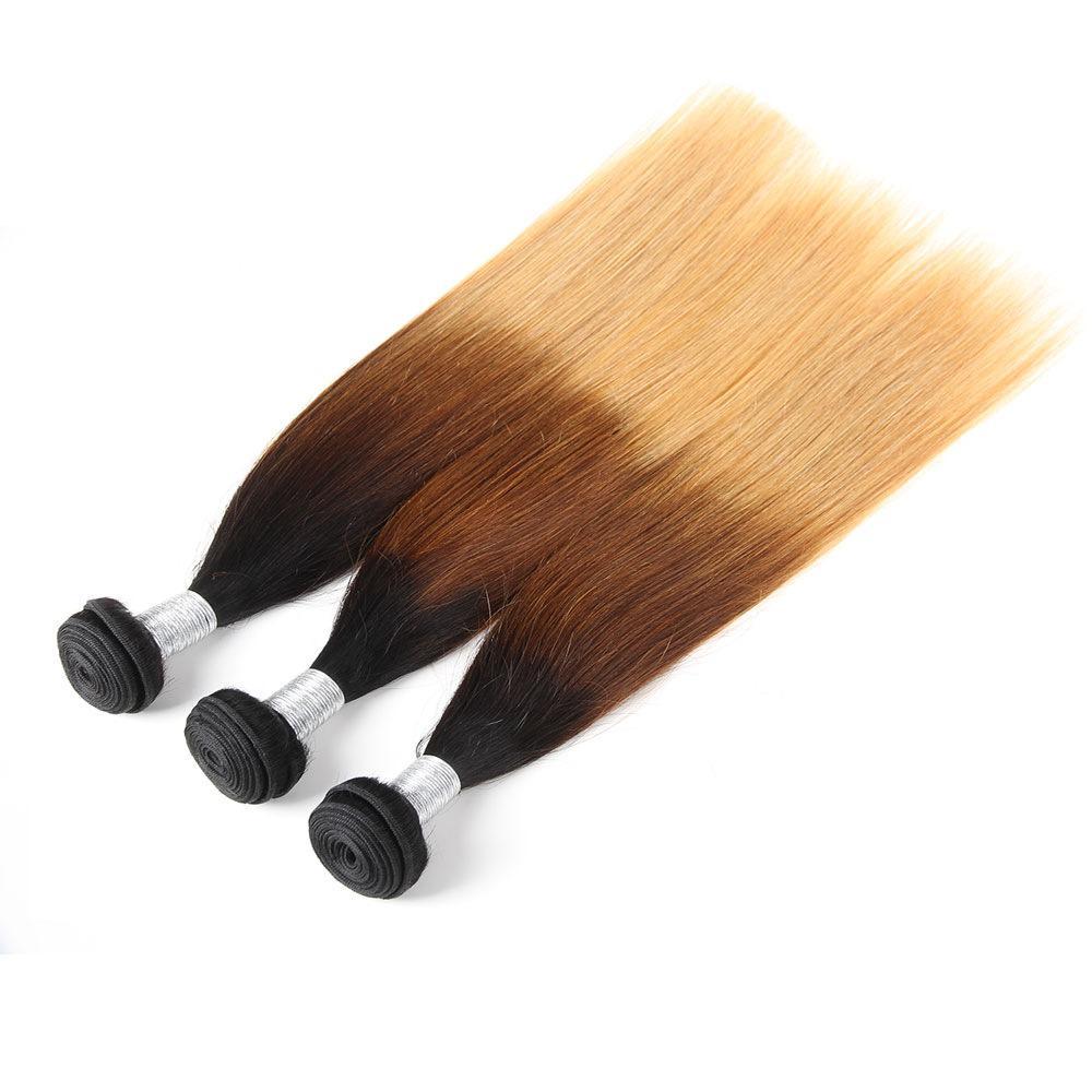 Sulmy 3 Bundles With Frontal Closure 1b #4 #27 Ombre straight Brazilian Hair Weave | SULMY.