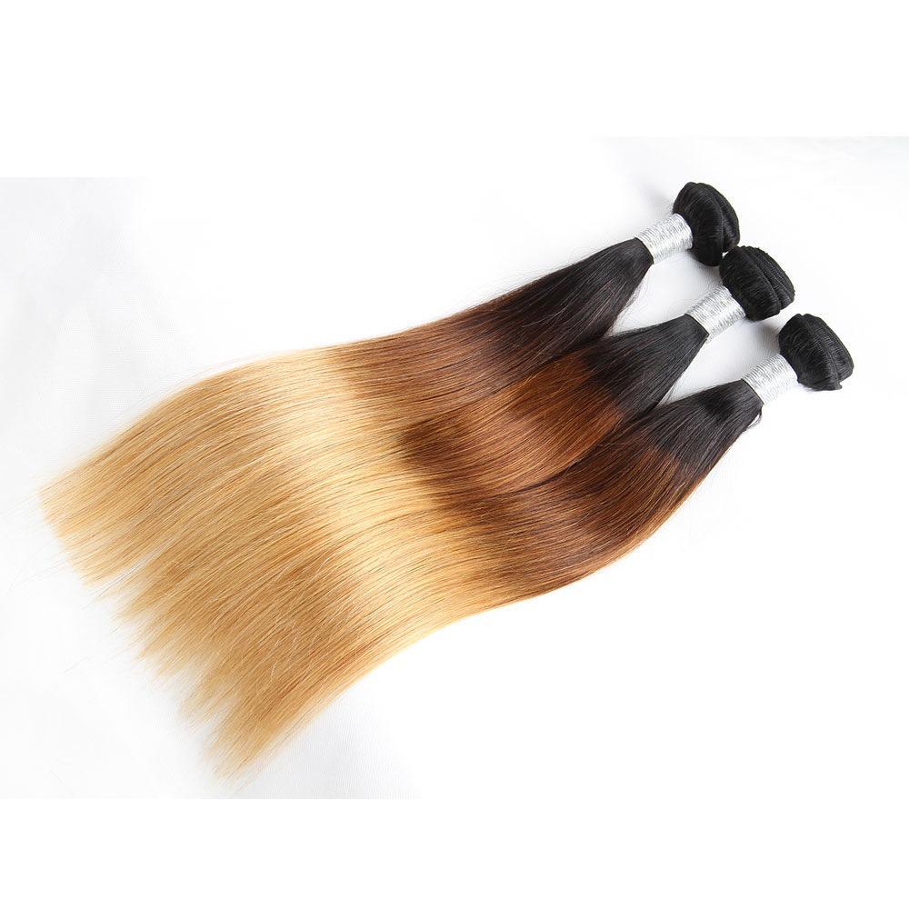 Sulmy 1 Bundle 1b #4 #27 Three Tone Colored straight Ombre Brazilian Human Hair Weave | SULMY.
