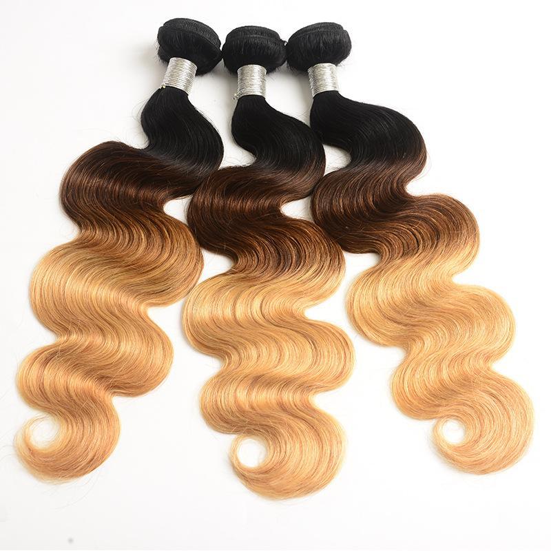 Sulmy 3 Bundles With Frontal Closure 1b #4 #27 Ombre body wave Brazilian Hair Weave | SULMY.