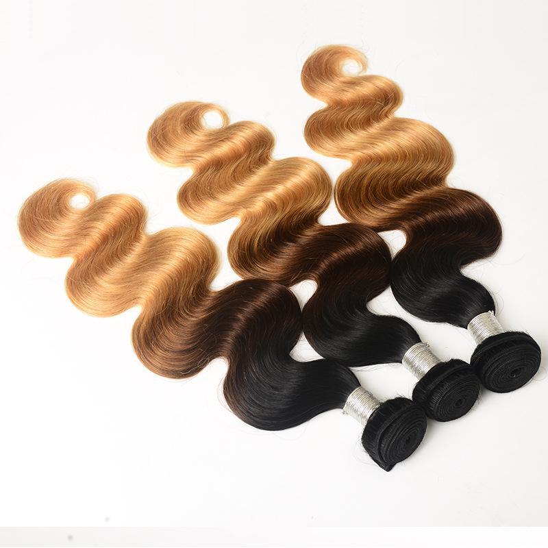 Sulmy 3 Bundles With Frontal Closure 1b #4 #27 Ombre body wave Brazilian Hair Weave | SULMY.
