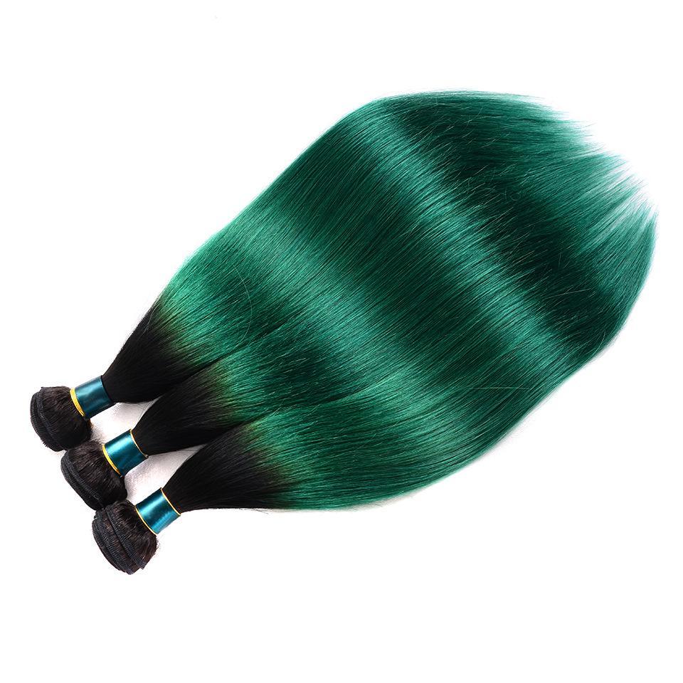 Dark Green Bundles With Closure Green Straight Human Hair Dark Roots | SULMY.