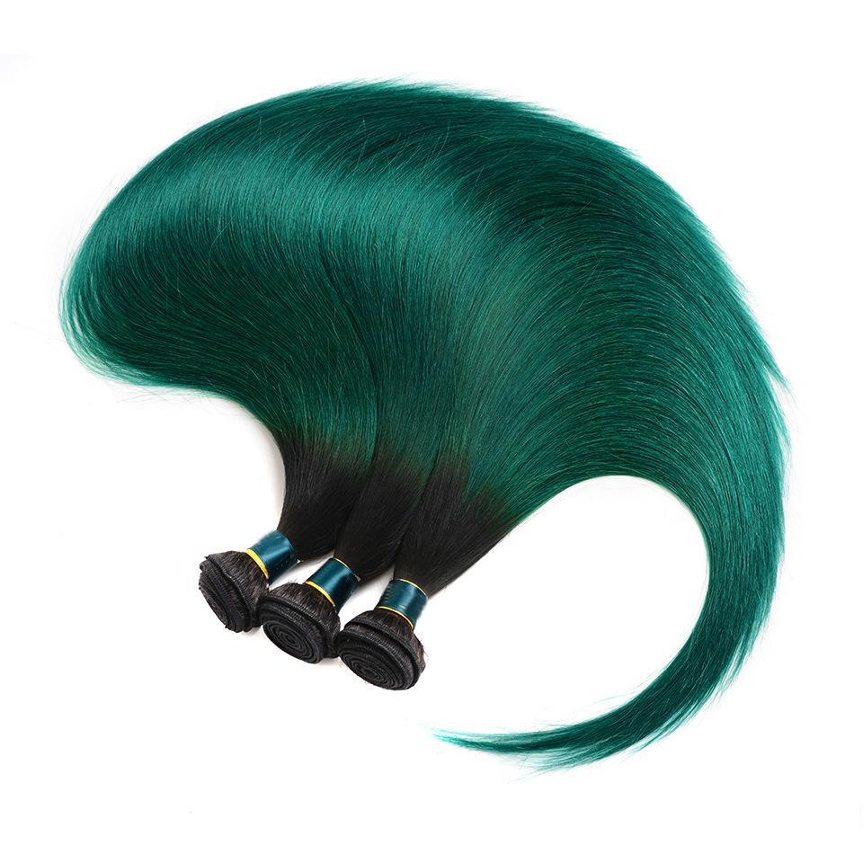Dark Green Bundles With Frontal Green Straight Human Hair Dark Roots | SULMY.