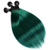 Dark Green Bundles With Frontal Green Straight Human Hair Dark Roots | SULMY.