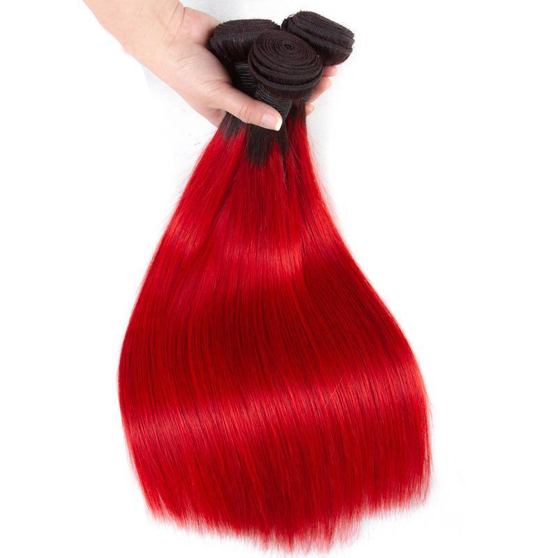 Blood Red Human Hair Bundles Straight Dark Roots | SULMY.