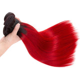Red Bundles With Frontal Straight Bright Red Human Hair Dark Roots | SULMY.