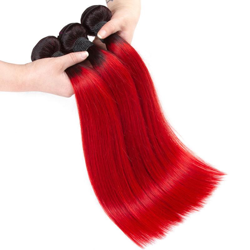 Blood Red Human Hair Bundles Straight Dark Roots | SULMY.