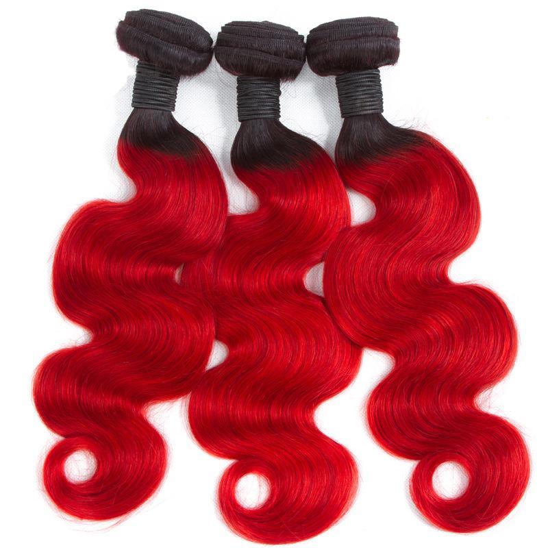 Bright Red Bundles With Closure Red Body Wave Human Hair Dark Roots | SULMY.