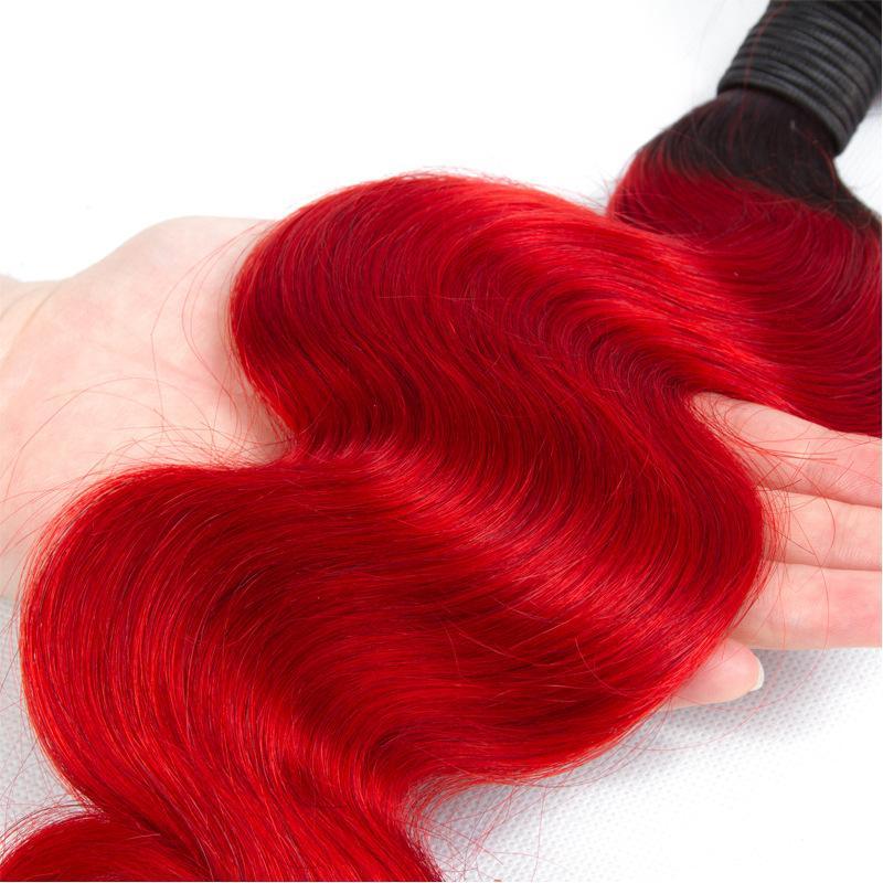 Bright Red Bundles With Frontal Red Body Wave Human Hair Dark Roots | SULMY.