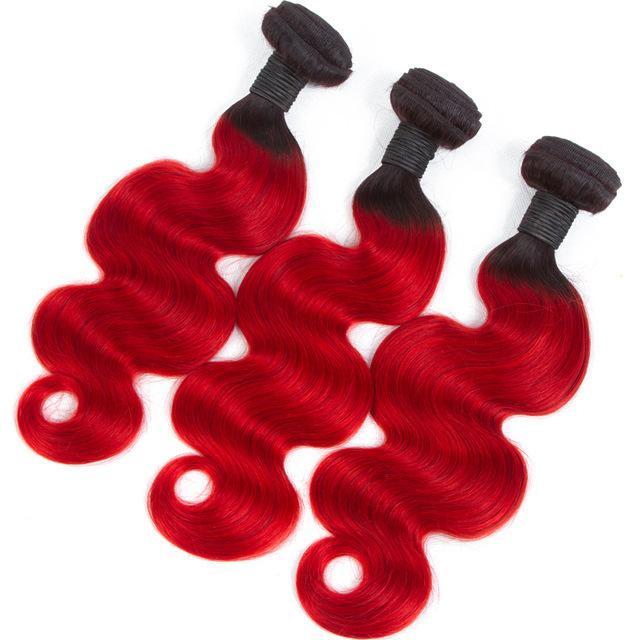 Bright Red Bundles With Closure Red Body Wave Human Hair Dark Roots | SULMY.