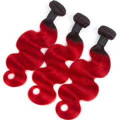 Bright Red Bundles With Frontal Red Body Wave Human Hair Dark Roots | SULMY.
