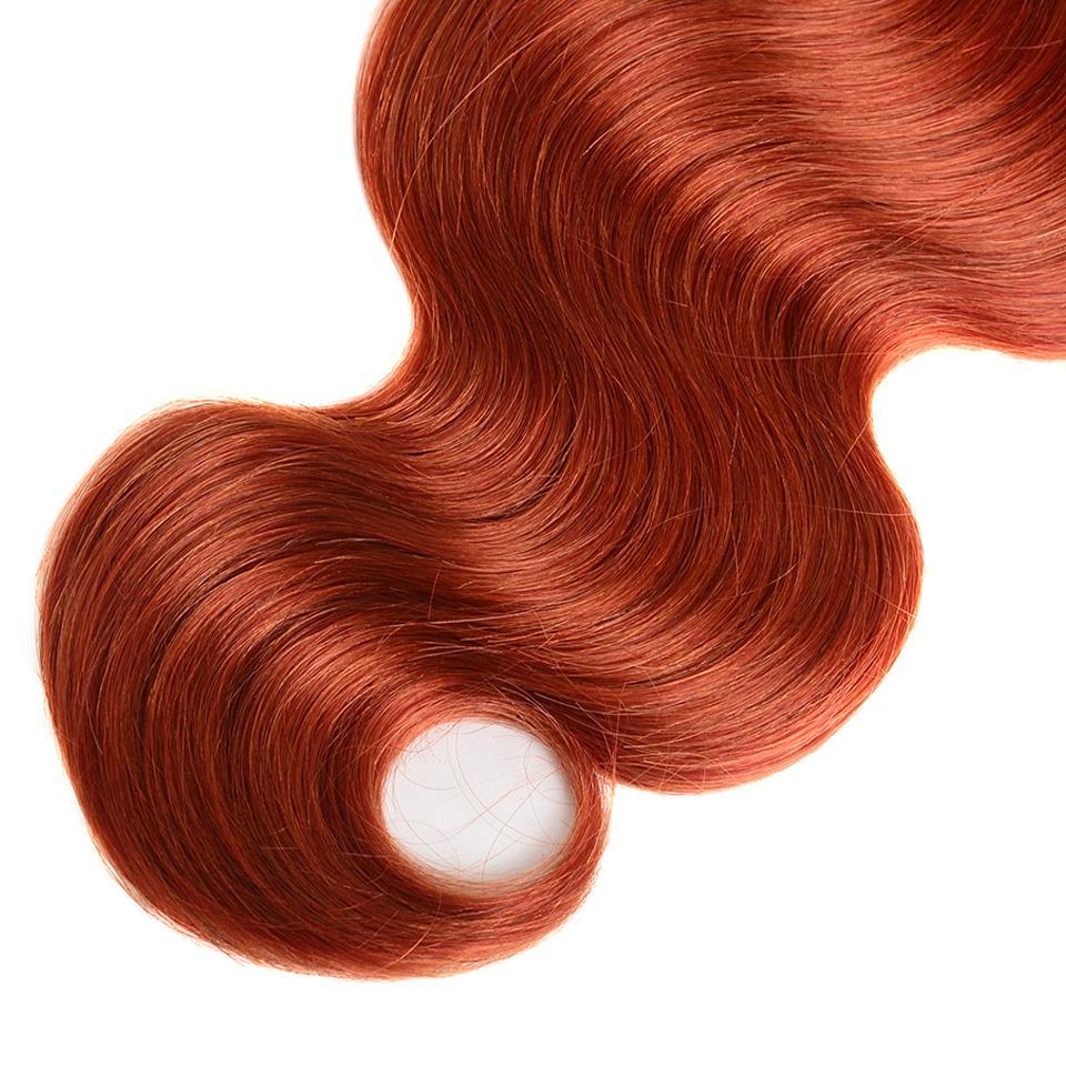 Burnt Orange Bundles With Closure Wavy Orange Human Hair Dark Roots | SULMY.