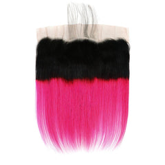 Hot Pink Bundles With Frontal Straight Pink Human Hair Dark Roots | SULMY.