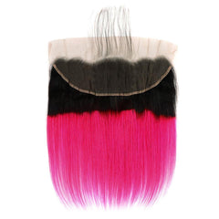 Hot Pink Bundles With Frontal Straight Pink Human Hair Dark Roots | SULMY.