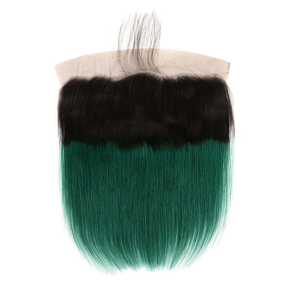 Dark Green Bundles With Frontal Green Straight Human Hair Dark Roots | SULMY.