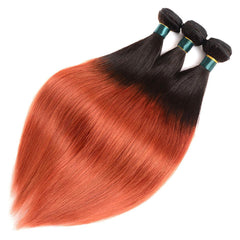 350 Bundles With Closure Burnt Orange Straight Human Hair Dark Roots | SULMY.