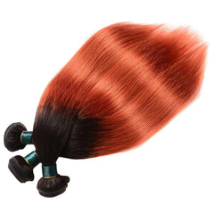 350 Bundles With Closure Burnt Orange Straight Human Hair Dark Roots | SULMY.