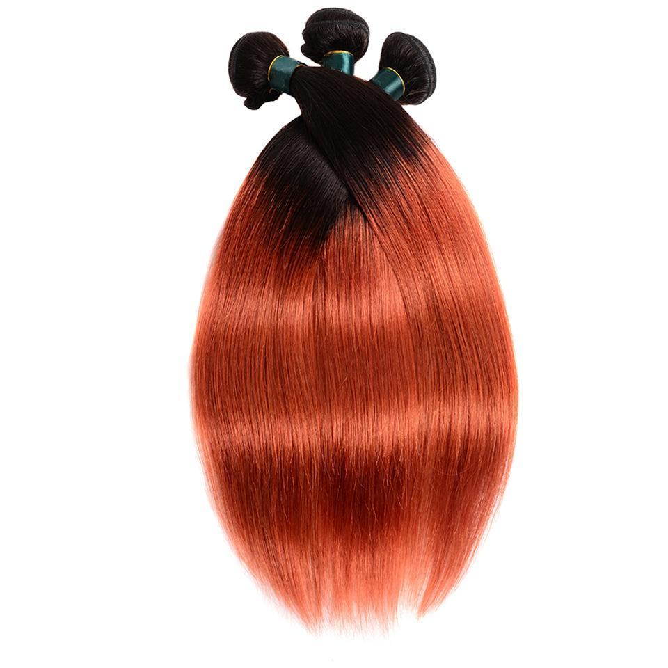 350 Bundles With Frontal Burnt Orange Straight Human Hair Dark Roots | SULMY.