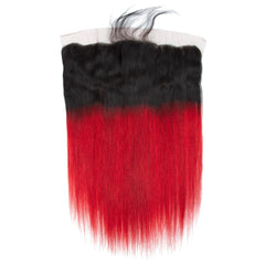 Red Bundles With Frontal Straight Bright Red Human Hair Dark Roots | SULMY.
