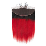 Red Bundles With Frontal Straight Bright Red Human Hair Dark Roots | SULMY.