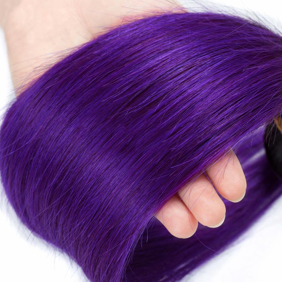 Purple Weave Bundles With Frontal Straight Human Hair Dark Roots | SULMY.