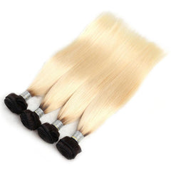 Ombre 613 Bundles With Frontal Straight Blonde Human Hair Dark Roots | SULMY.