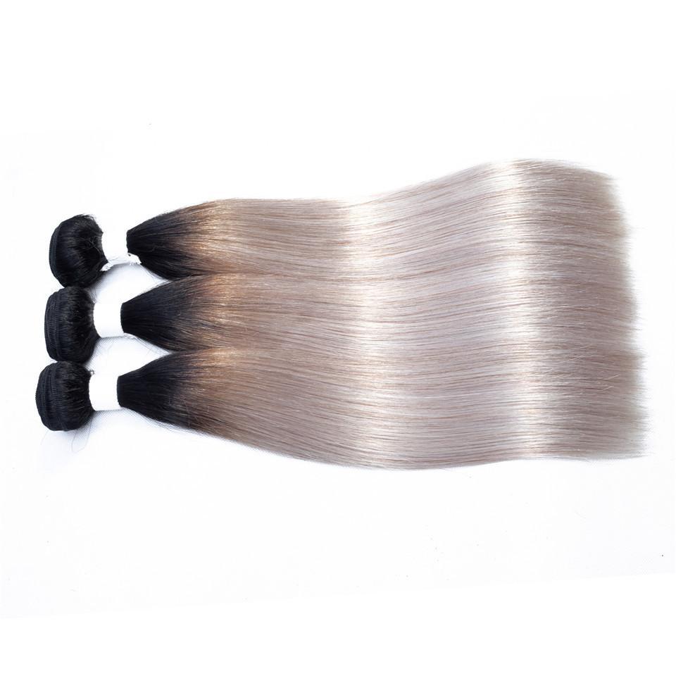 Grey Ombre Weave Bundles Straight Human Hair Dark Roots | SULMY.