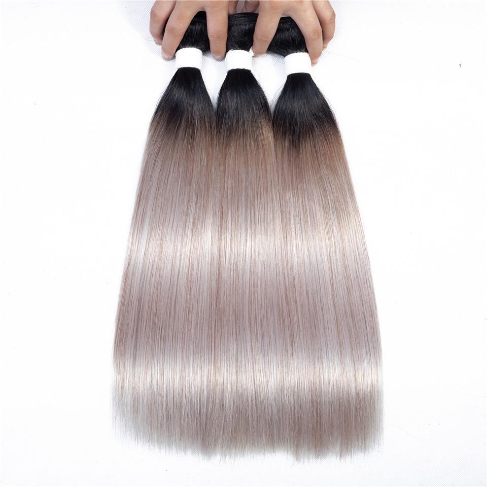 Grey Ombre Weave Bundles Straight Human Hair Dark Roots | SULMY.