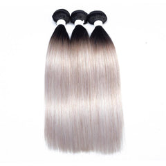 Grey Ombre Weave Bundles Straight Human Hair Dark Roots | SULMY.
