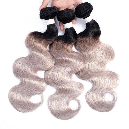 Silver Grey Hair Weave 3 Bundles Deals Wavy Human Hair Dark Roots | SULMY.