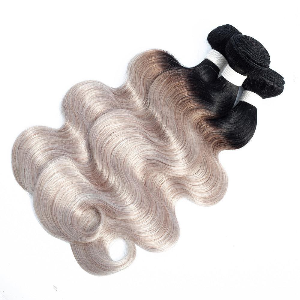 Silver Grey Bundles With Closure Human Hair Grey Ombre Weave With Closure Dark Roots | SULMY.