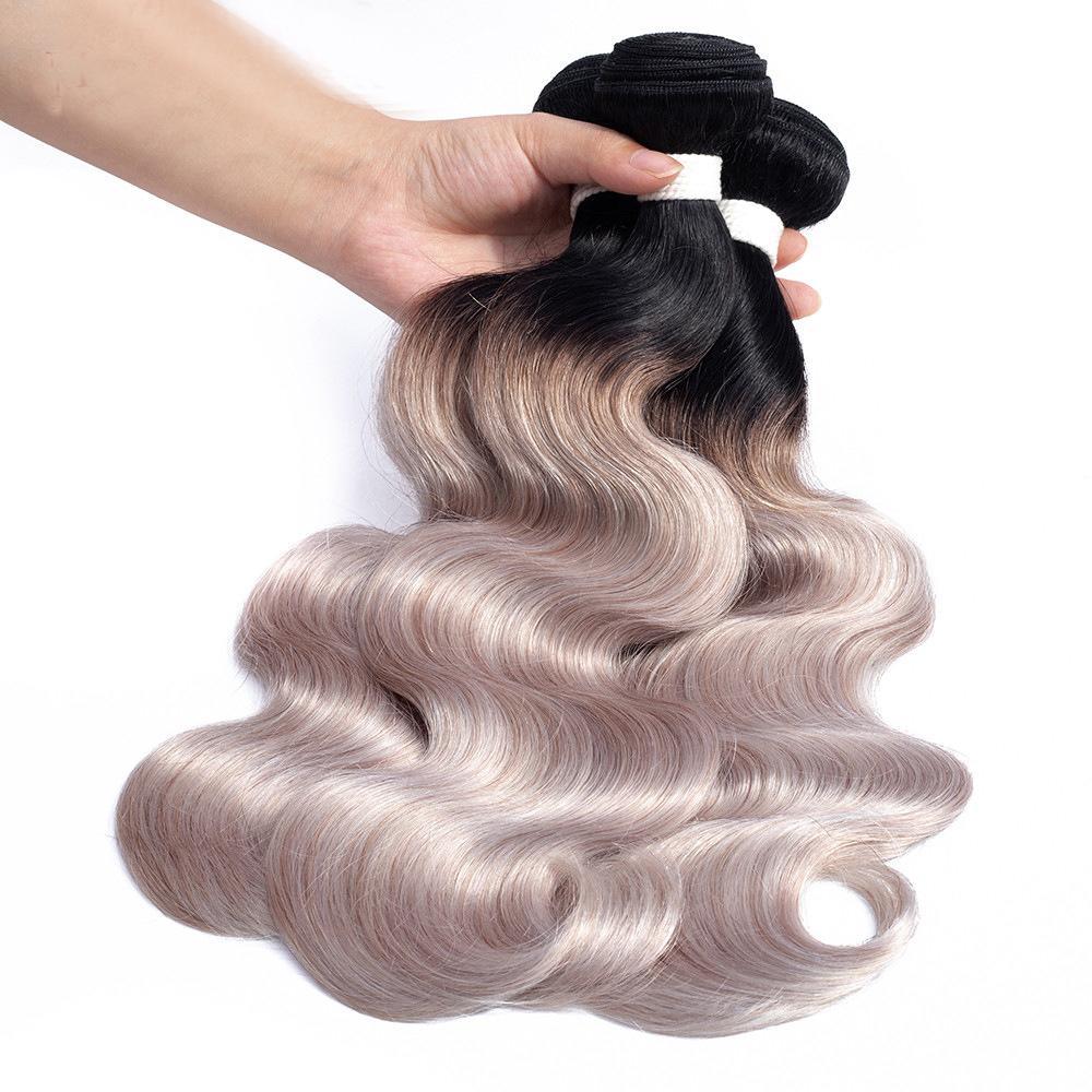 Silver Grey Bundles With Closure Human Hair Grey Ombre Weave With Closure Dark Roots | SULMY.