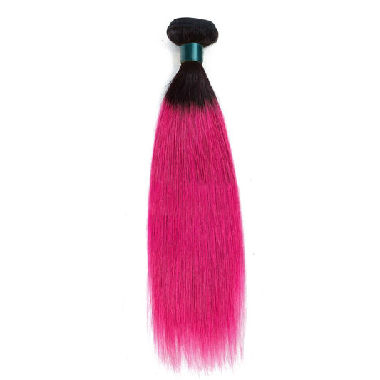 Hot Pink Hair Weave 1 Bundle Pink Straight Human Hair Dark Roots | SULMY.