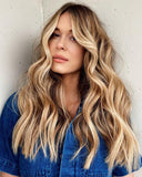 Light Golden Blonde Streaks Wig 100% Real Human Hair for Caucasian | Free Shipping