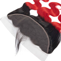 Bright Red Bundles With Frontal Red Body Wave Human Hair Dark Roots | SULMY.