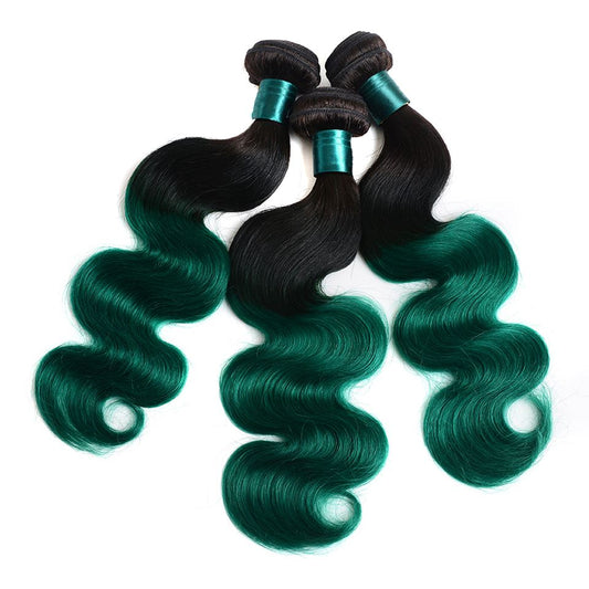 Green Hair Weave 3 Bundles Dark Green Body Wave Human Hair Dark Roots | SULMY.