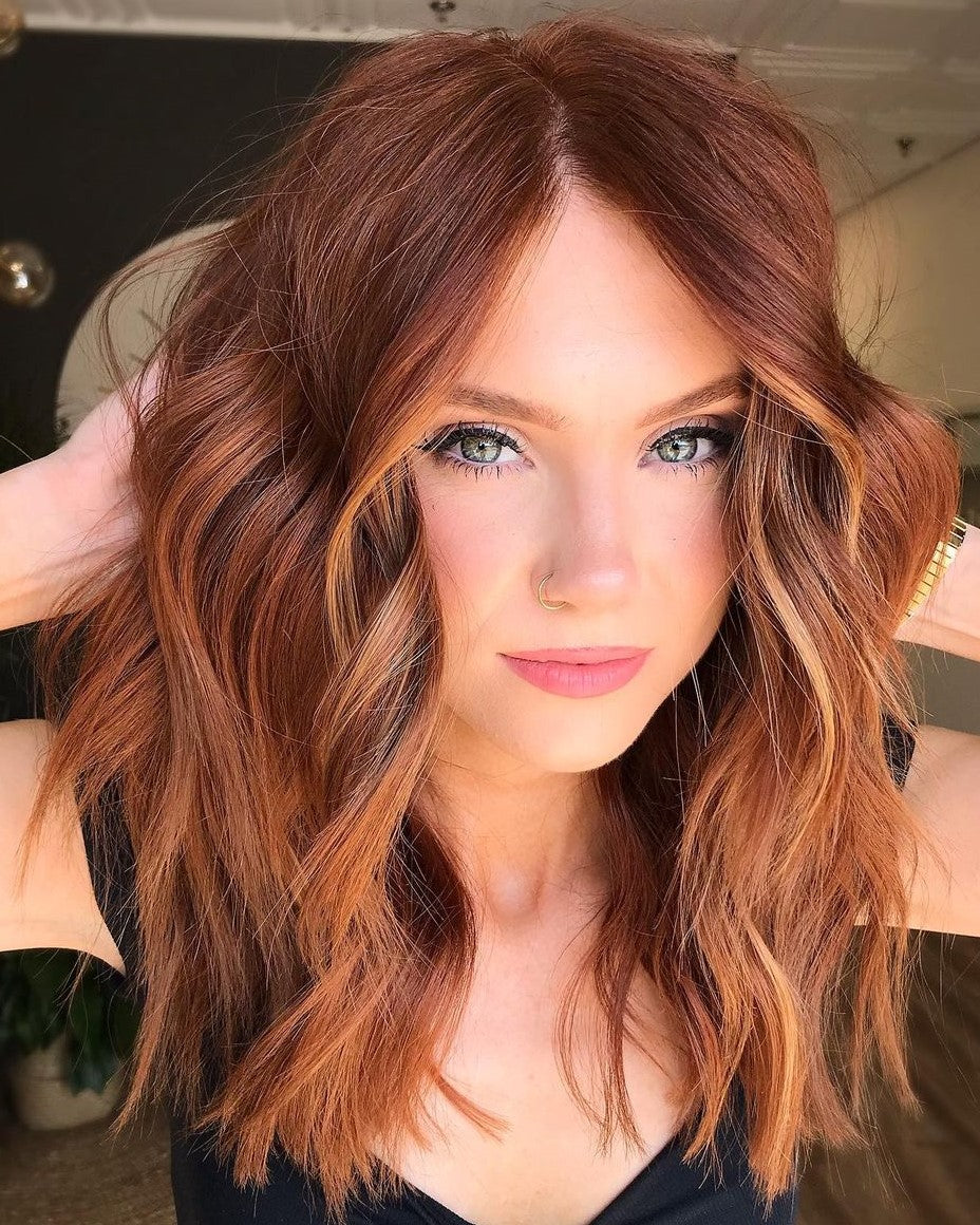 Natural Red Wigs with Golden Blonde 100% Real Human Hair for Caucasian Women