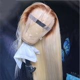613 Honey Blonde Wig with #4 Dark Brown Root Long Transparent Lace Front Human Hair Wigs | SULMY.