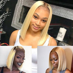 613 Honey Blonde Wig with #4 Dark Brown Root Long Transparent Lace Front Human Hair Wigs | SULMY.