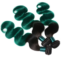 Dark Green Bundles With Frontal Green Body Wave Human Hair Dark Roots | SULMY.