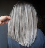 Silvery Ash Blonde Wigs 100% Real Human Hair for Caucasian Women