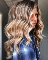 Rooted Bronde Hair with Highlights Wigs 100% Real Human Hair for Caucasian | Free Shipping