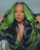Green Skunk Stripe Wig 100% Human Hair