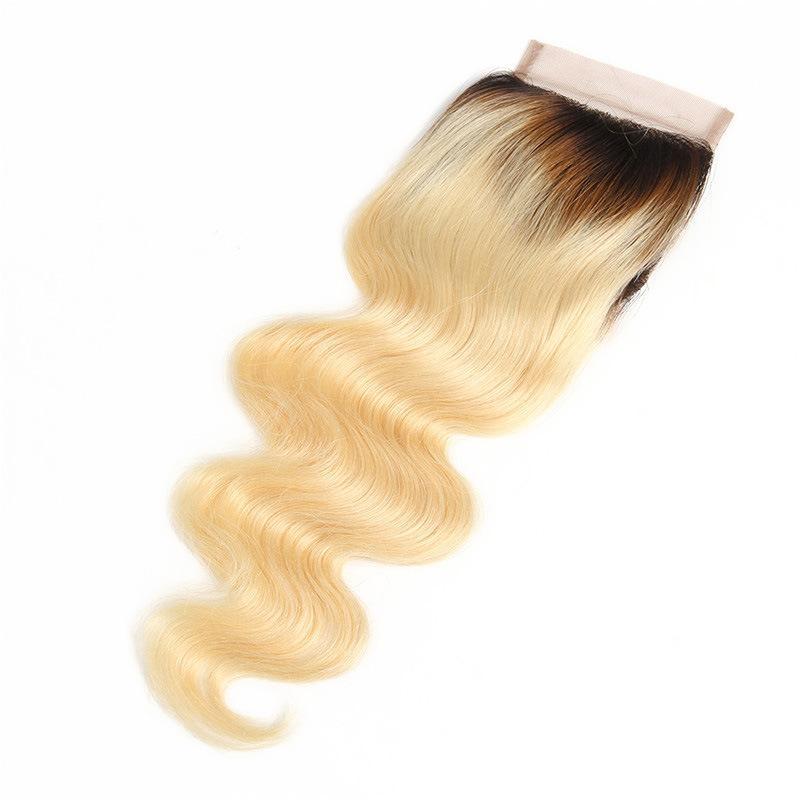 Black Roots Blonde Bundles With Closure Body Wave 613 Human Hair | SULMY.