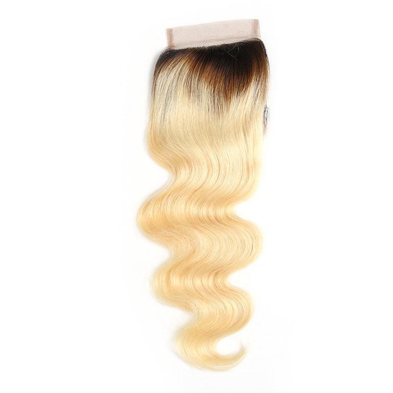 Black Roots Blonde Bundles With Closure Body Wave 613 Human Hair | SULMY.