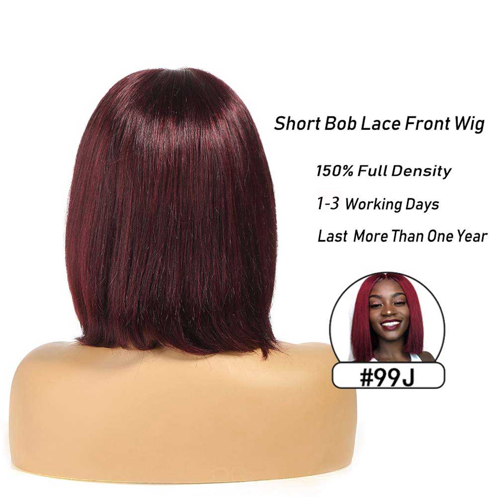 Burgundy Bob Lace Front Wig Colored Short Human Hair Wigs- SULMY | SULMY.